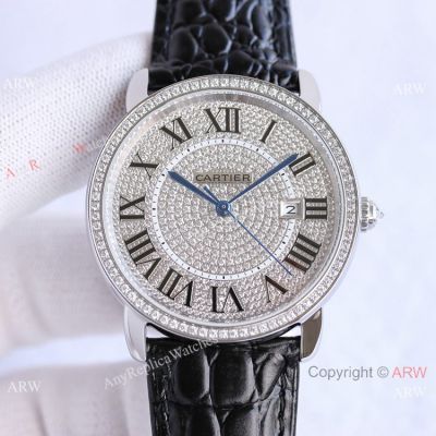 TW Cartier Ronde Solo de Cartier Watch Silver Iced Out Roman Markers